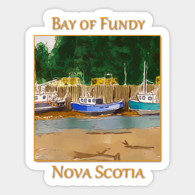 Boats high and dry at low tide in the Bay of Fundy at St Martins Sticker by WelshDesigns